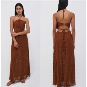 Revolve Johnathan Simkhai Georgiana Halter Maxi Dress in‎ Coffee Sz Small Resort